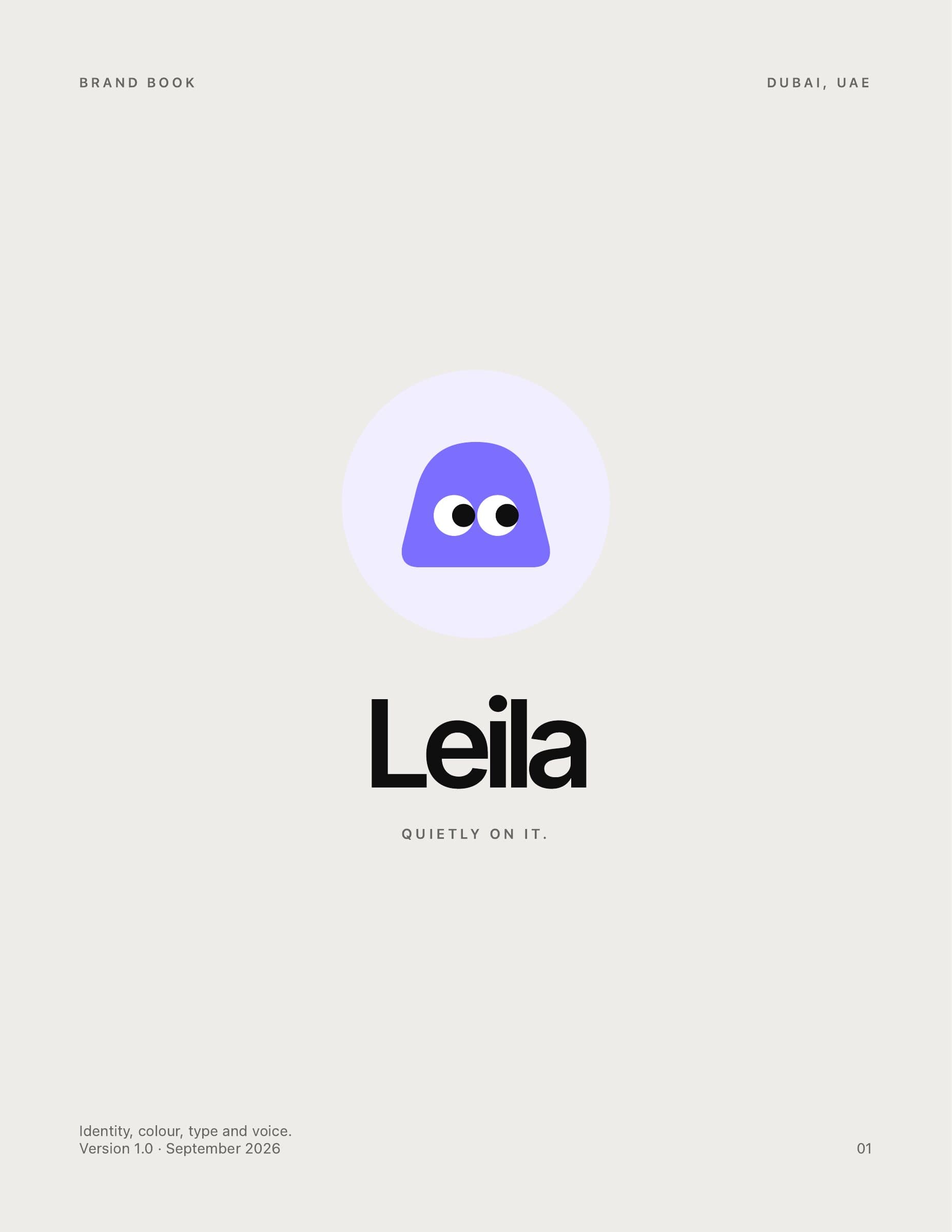 Leila brand book cover with its purple mark